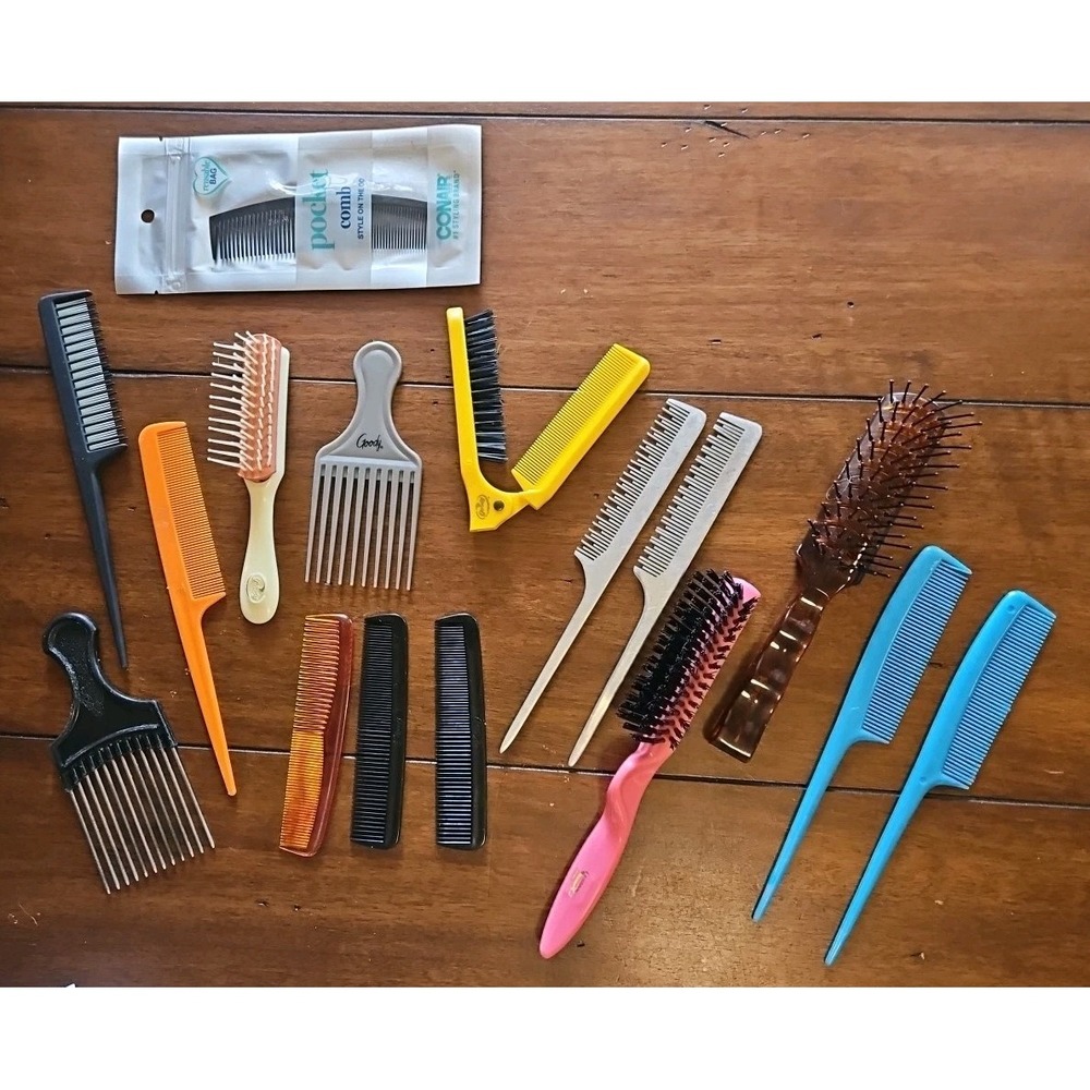 Vintage Goody and Others Hair Picks Lifts Plastic Brushes Combs Lot of 16